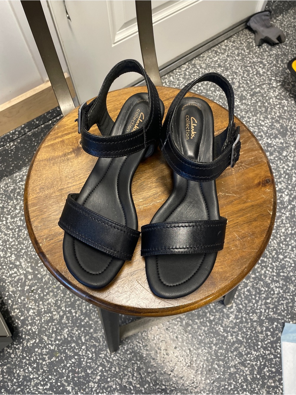 Clarks Black Leather Dual-Strap Slingback Sandals